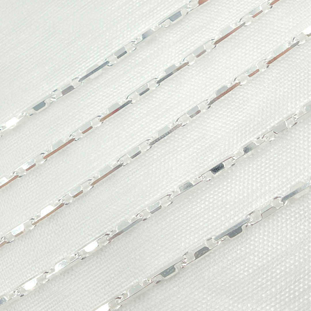 925 Sterling Silver Diamond Cut Bar Link Chain.