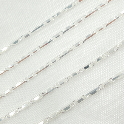 925 Sterling Silver Diamond Cut Bar Link Chain.