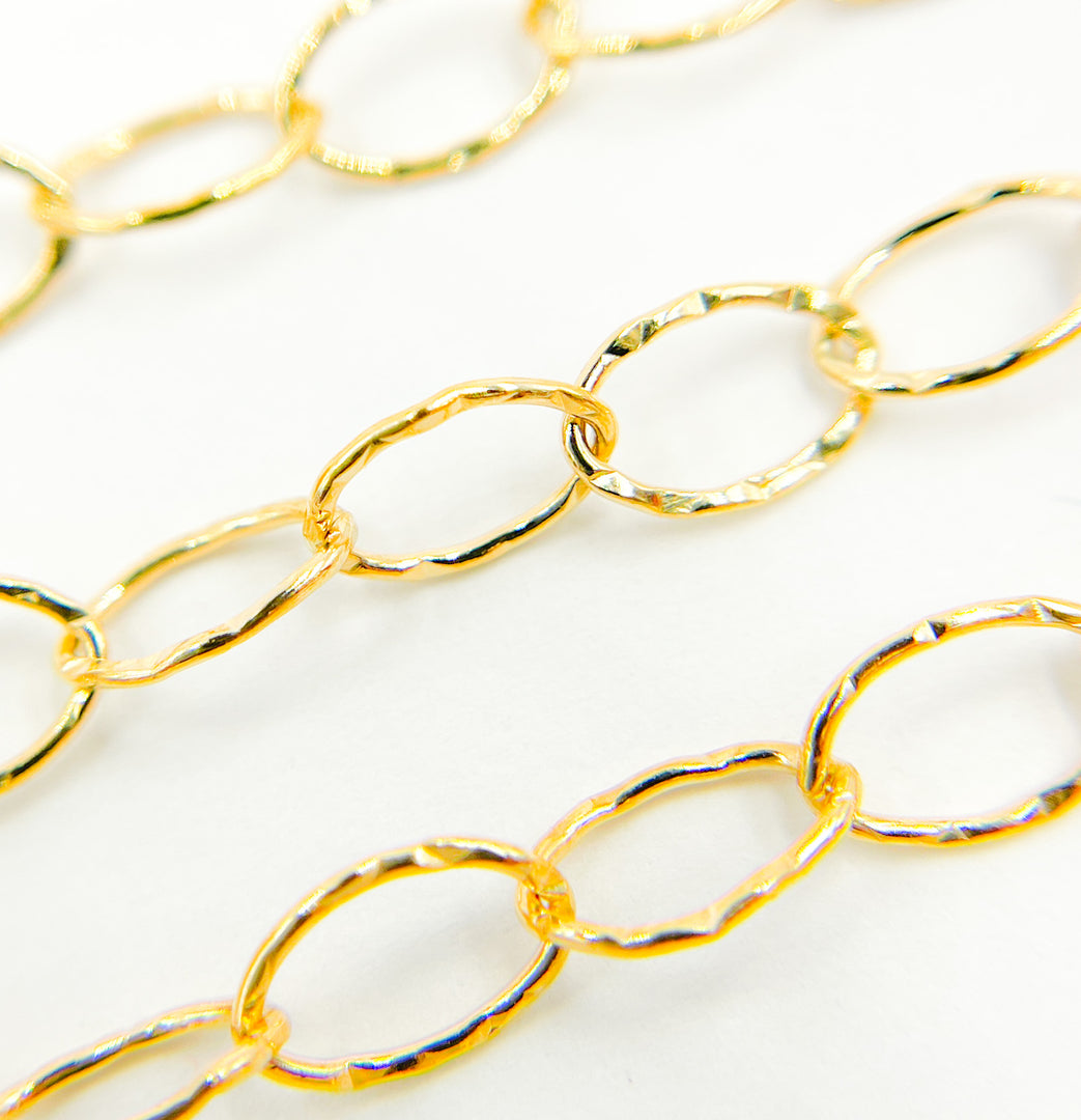 14K Gold Filled Hammered Oval Link Chain. 720KGF