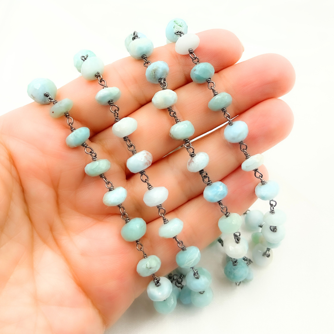 Larimar Oxidized 925 Sterling Silver Wire Chain. LAR6