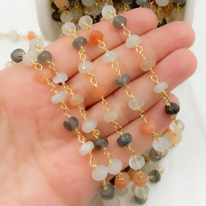 Multi Moonstone Gold Plated 925 Sterling Silver Wire Chain.