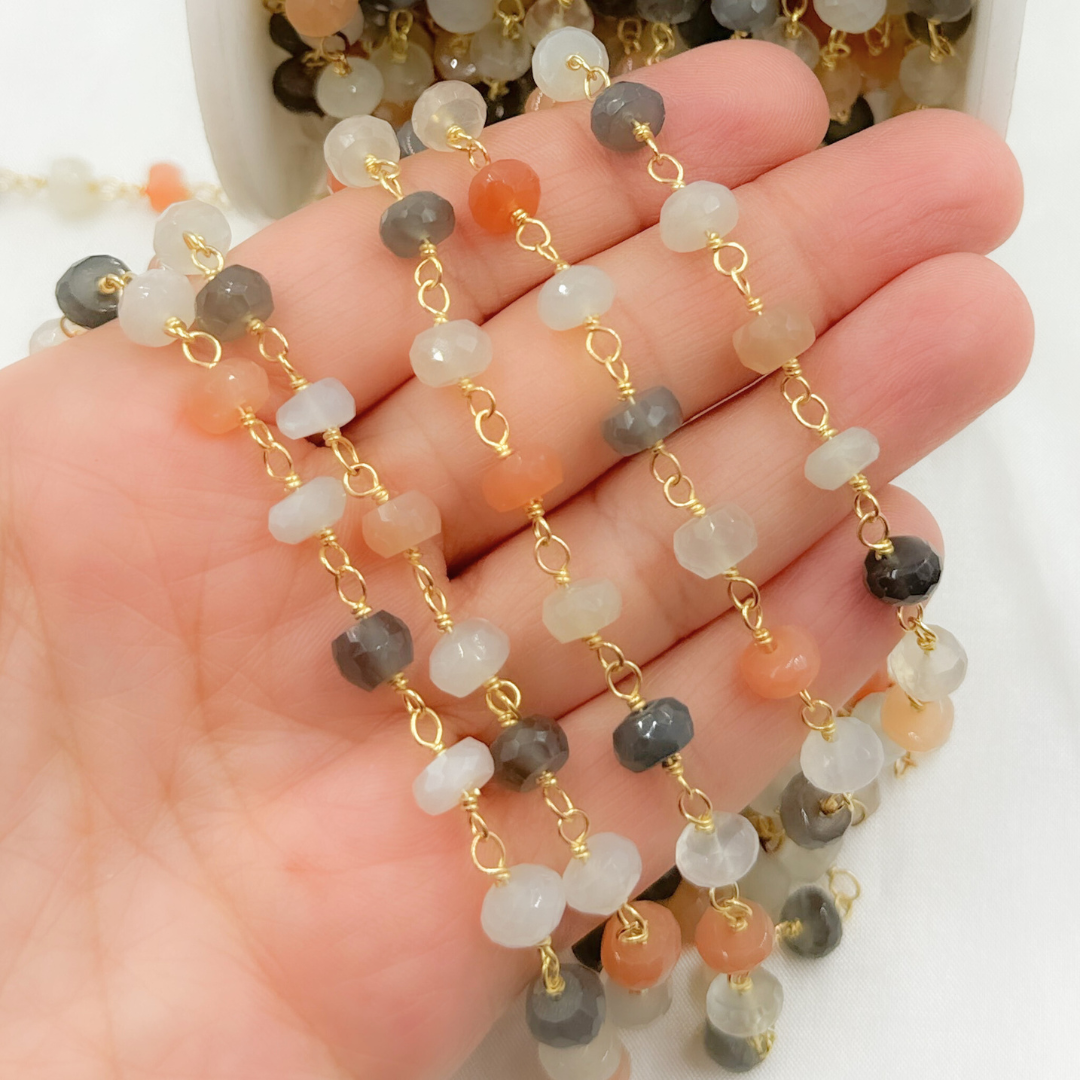 Multi Moonstone Gold Plated 925 Sterling Silver Wire Chain. MS72