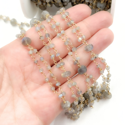 Labradorite Double Gold Plated Connected Wire Chain.