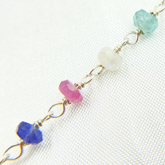 Multi Gemstone 925 Sterling Silver Wire Chain