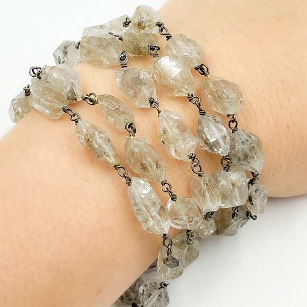 Diamond Quartz Organic Shape Oxidized Wire Chain.