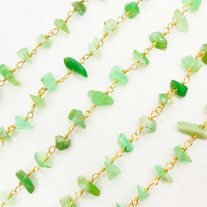 Chrysoprase Organic Shape Gold Plated Wire Chain.