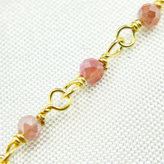Coated Red Quartz Gold Plated Wire Chain