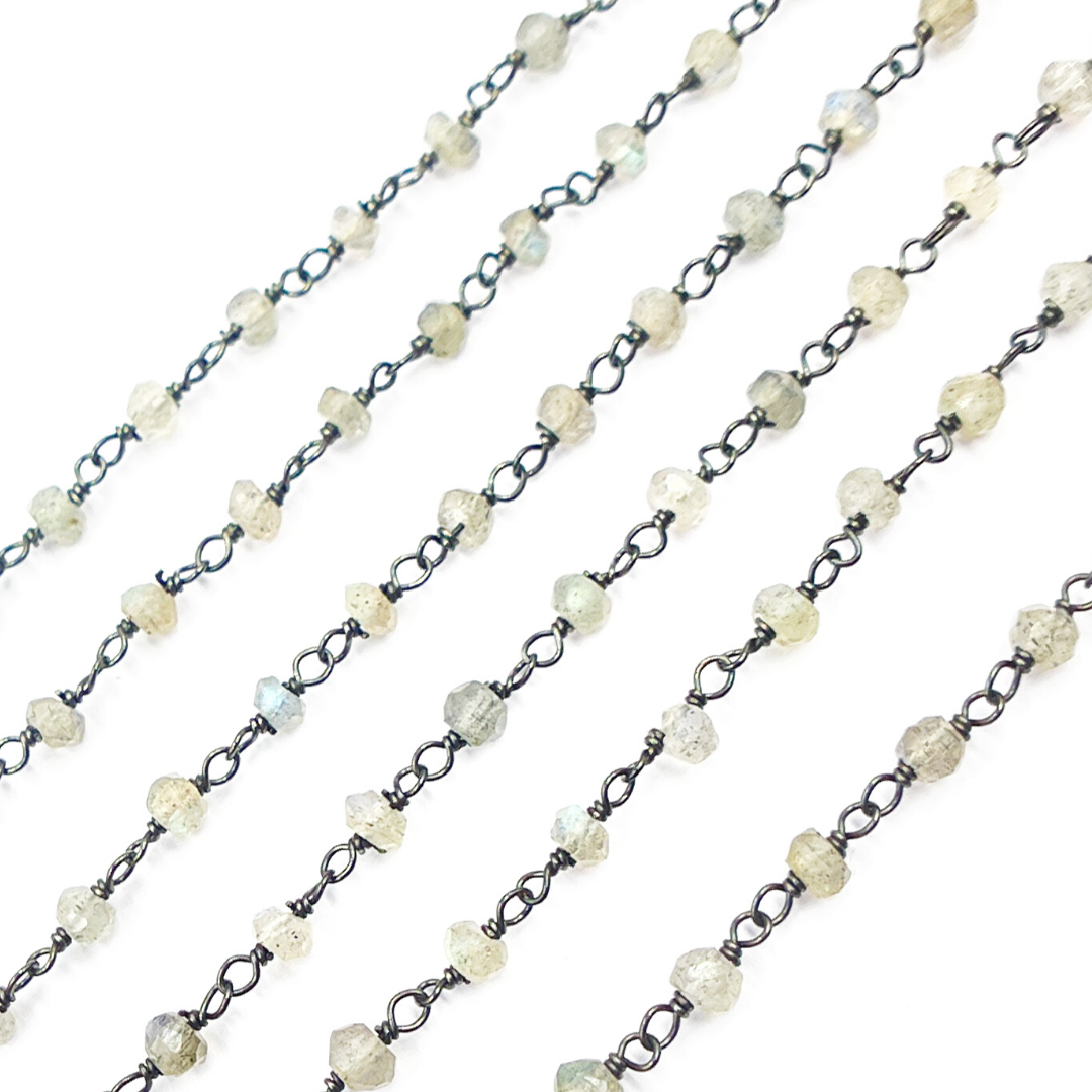 Coated Moonstone Black Rhodium 925 Sterling Silver Wire Chain