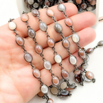 Load image into Gallery viewer, Coated Multi Moonstone Oval Shape Bezel Oxidized Wire Chain. CMS107
