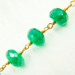 Load image into Gallery viewer, Coated Green Onyx Rondel Faceted Gold Plated Wire Chain. GRE4
