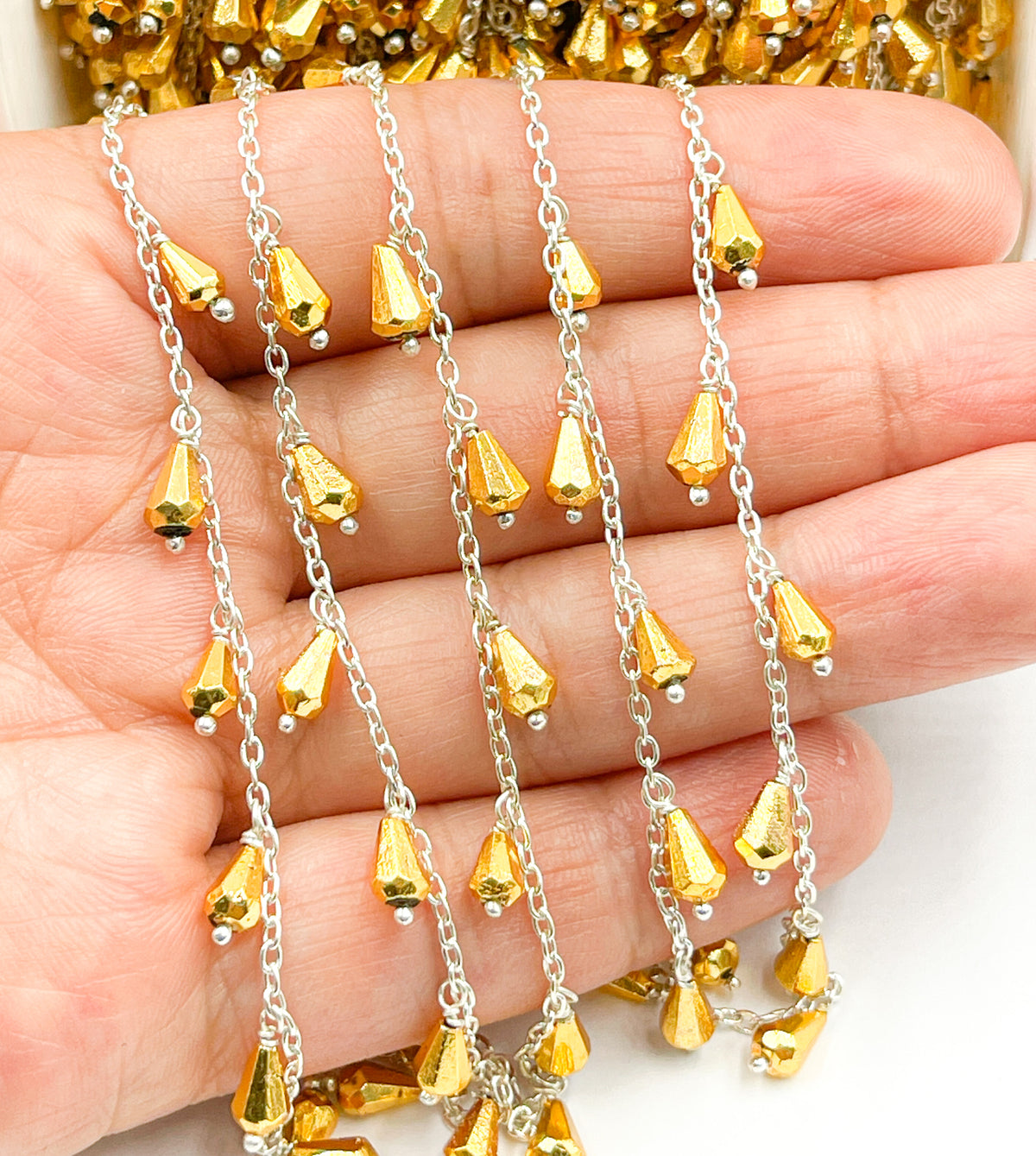Golden Pyrite Drop Dangle 925 Sterling Silver Wire Chain. PYR28
