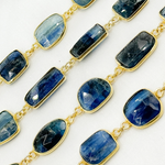 Load image into Gallery viewer, Kyanite Mix Shape Bezel Gold Plated Wire Chain. KYA12
