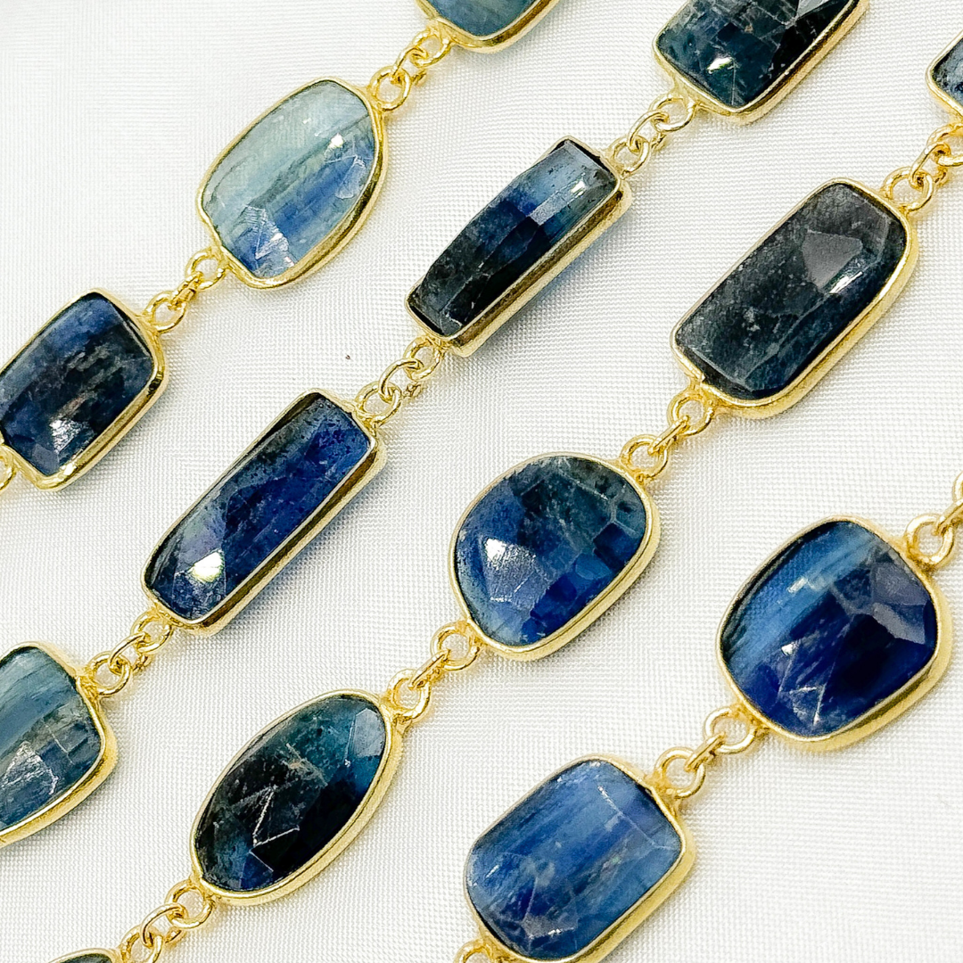 Kyanite Mix Shape Bezel Gold Plated Wire Chain.