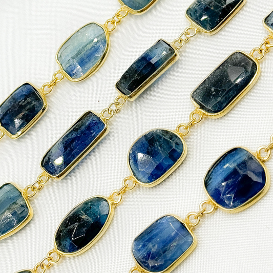 Kyanite Mix Shape Bezel Gold Plated Wire Chain.