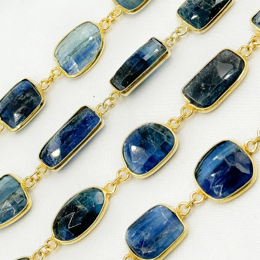 Kyanite Mix Shape Bezel Gold Plated Wire Chain. KYA12