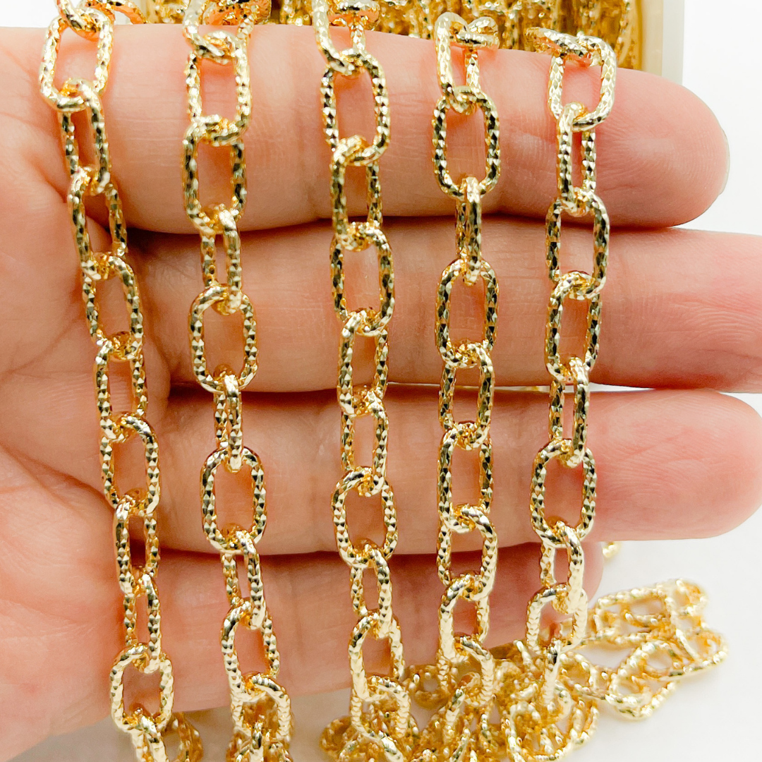 Gold Plated 925 Sterling Silver Round Diamond Cut Paper Clip Chain