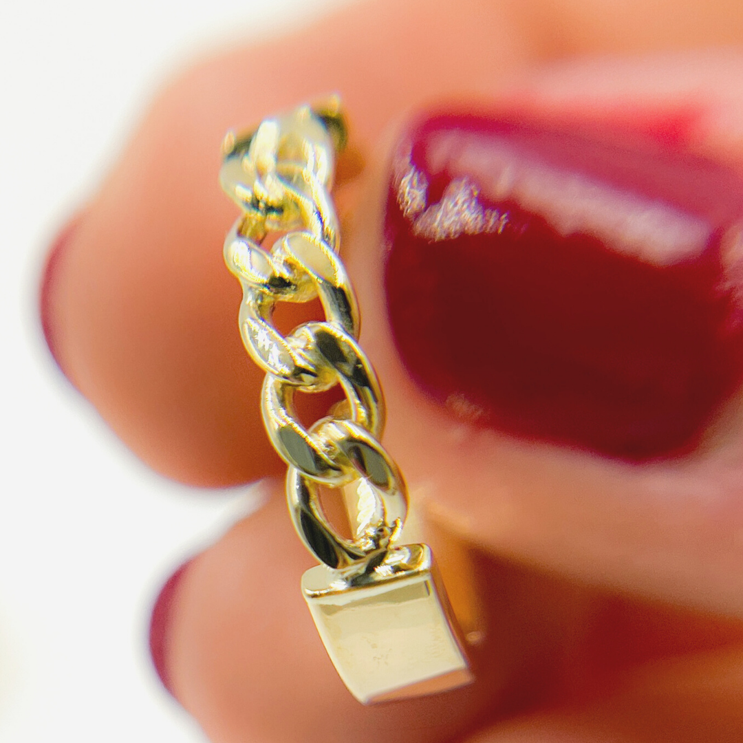 14K Solid Gold Hoop with Flat and Curb section