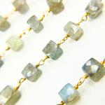 Load image into Gallery viewer, Labradorite Cube Shape Gold Plated Wire Chain. LAB76
