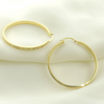 Load image into Gallery viewer, 14K Solid Gold Flat Round Hoop Earrings with Texture.