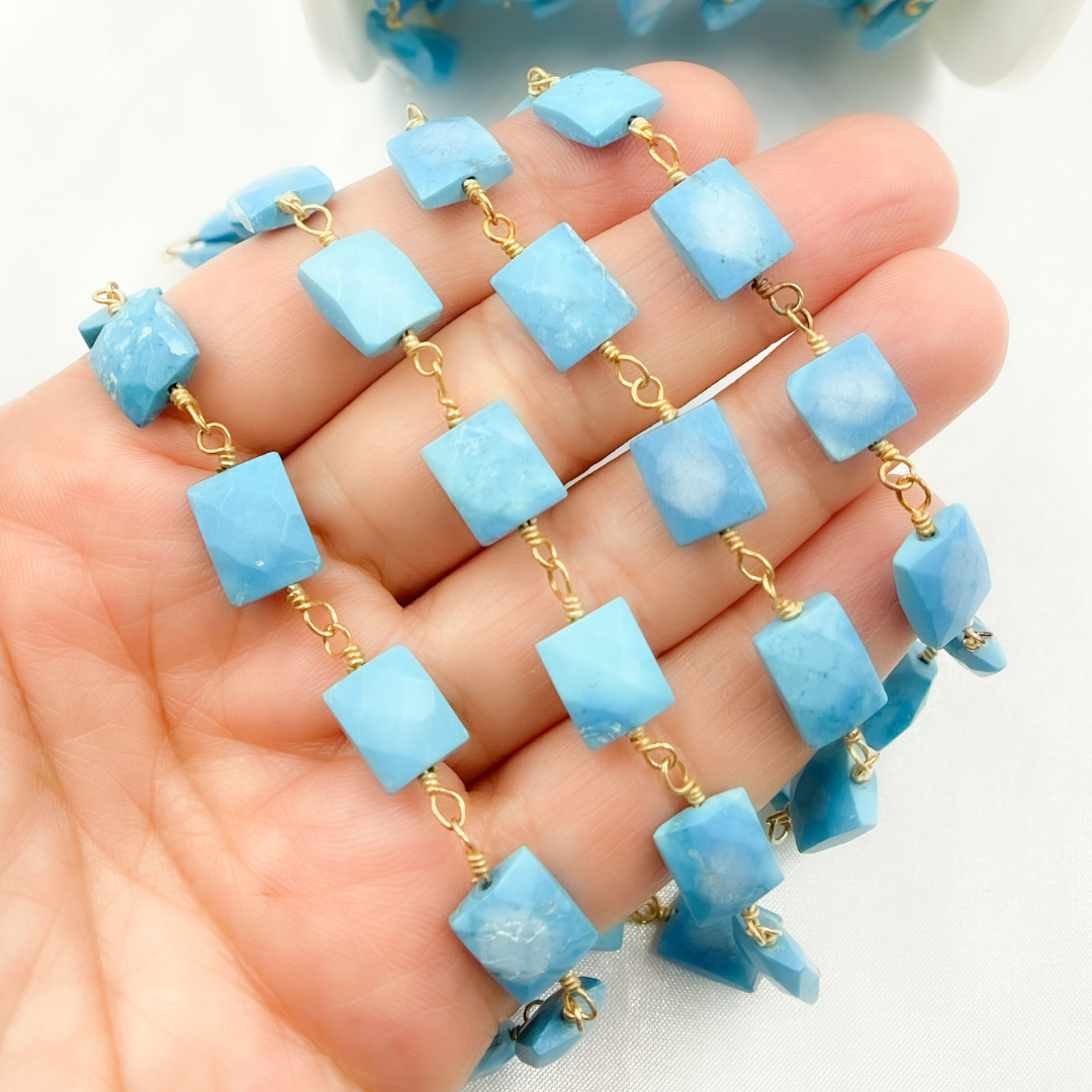 Turquoise Rectangle Shape Gold Plated Wire Chain