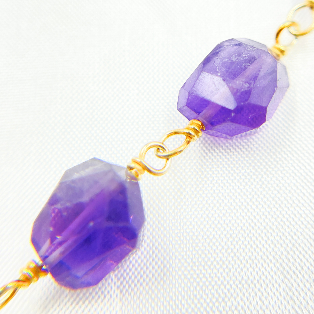 Amethyst Organic Shape Gold Plated Wire Chain