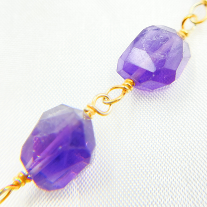 Amethyst Organic Shape Gold Plated Wire Chain