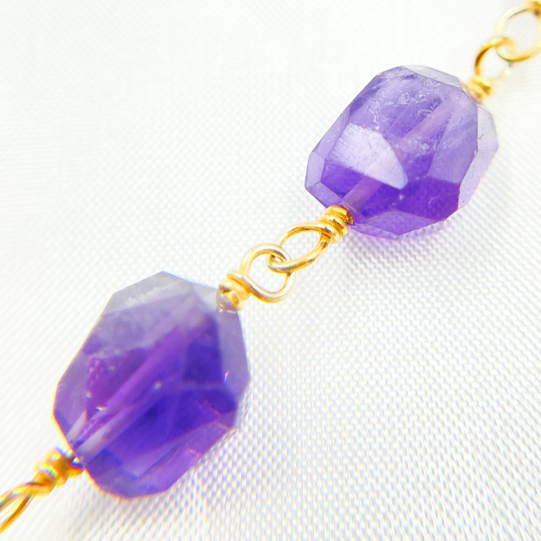 Amethyst Organic Shape Gold Plated Wire Chain.  AME29