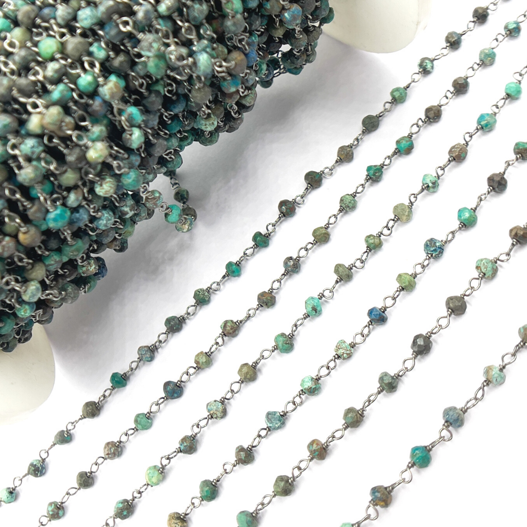Chrysocolla Black Rhodium 925 Sterling Silver Wire Chain