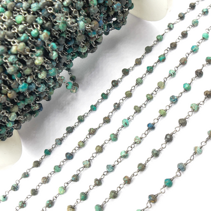 Chrysocolla Black Rhodium 925 Sterling Silver Wire Chain