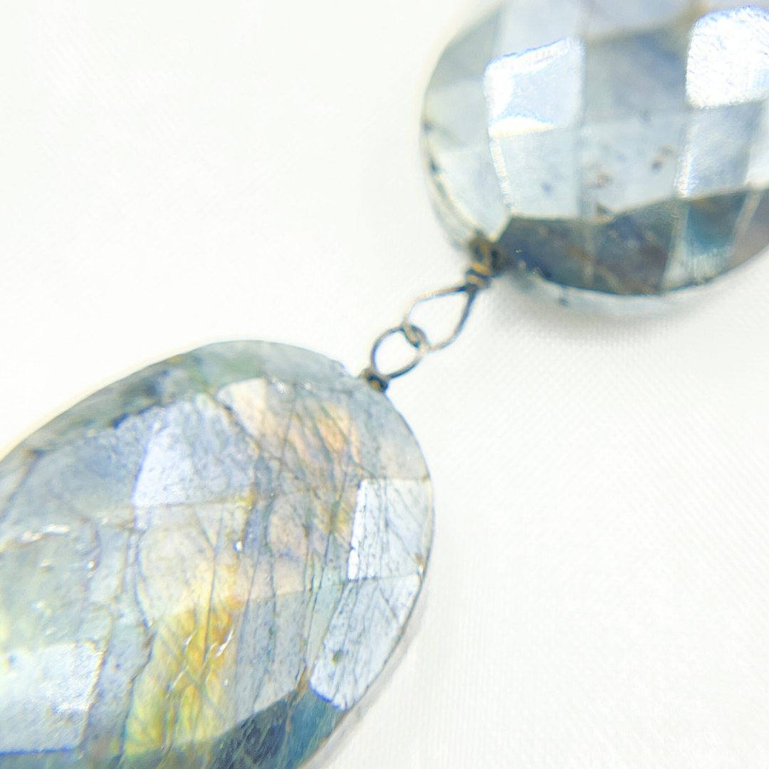 Coated Labradorite Oval Shape Oxidized Wire Chain