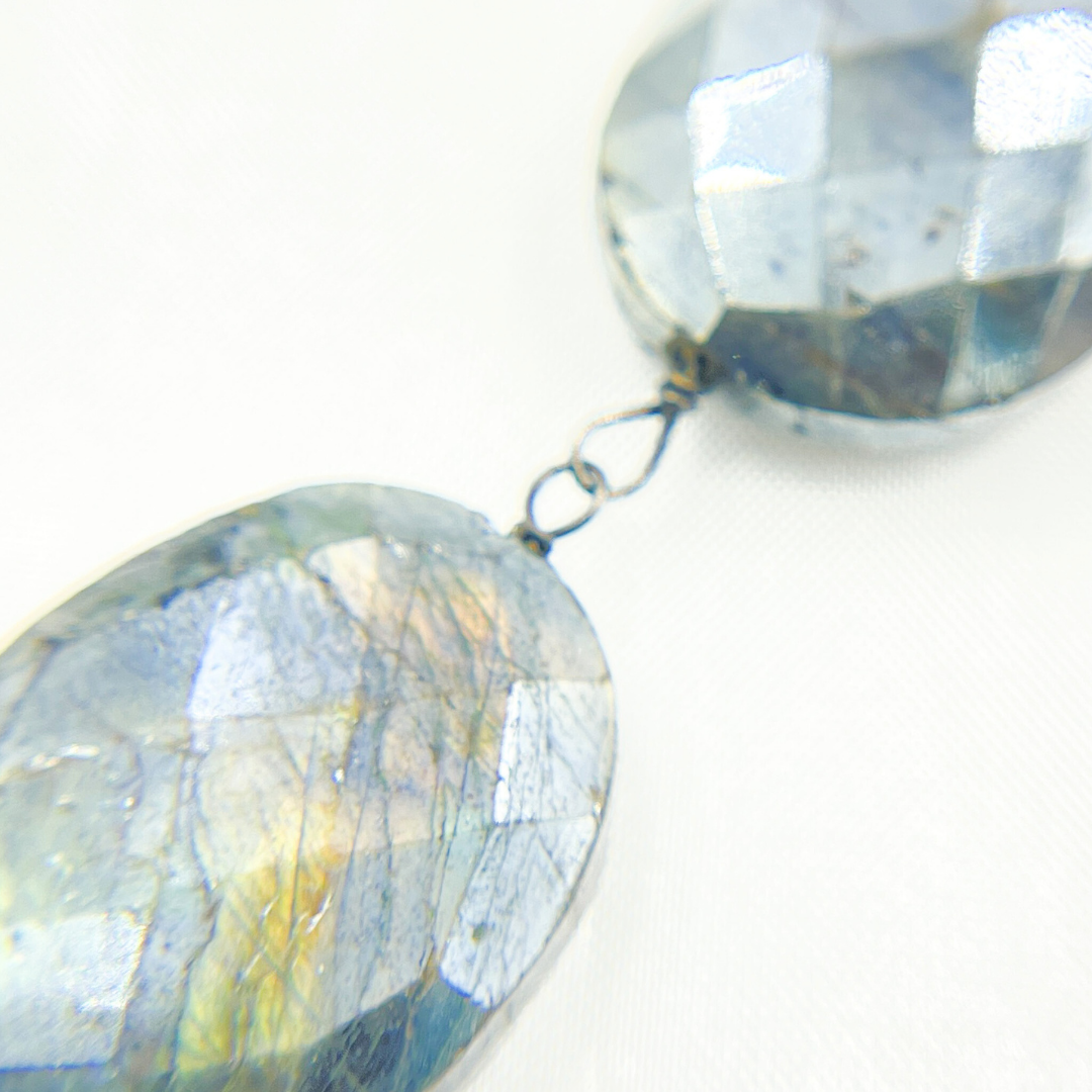 Coated Labradorite Oval Shape Oxidized Wire Chain. CLB45