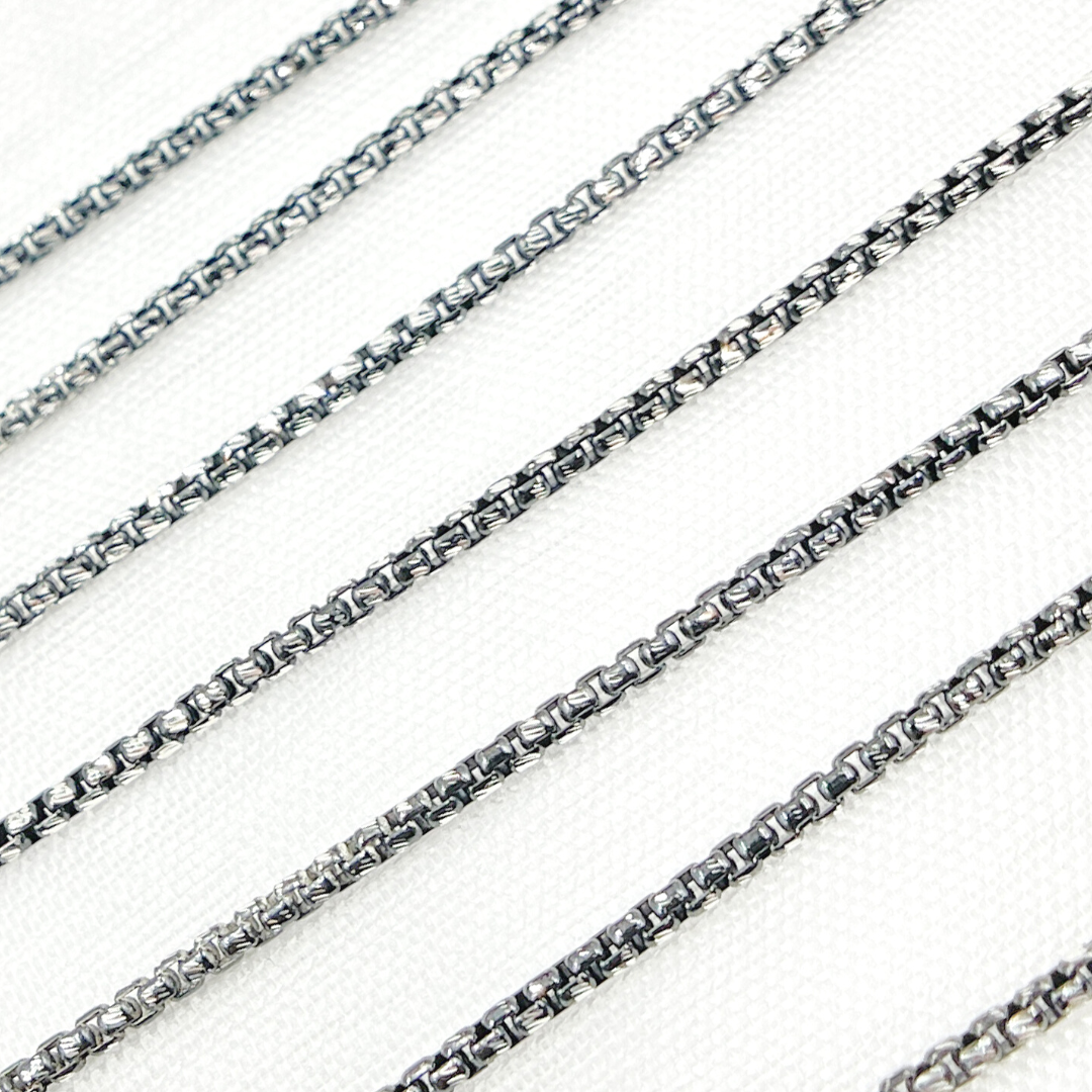 Black Rhodium & White Sterling Silver Diamond Cut Box Chain