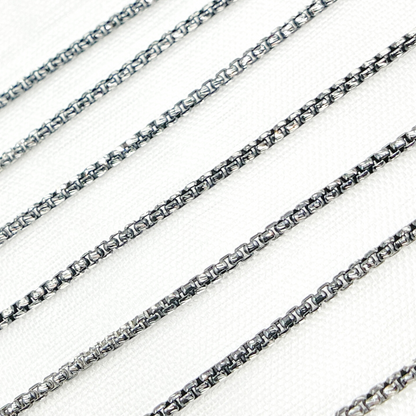 Black Rhodium & White Sterling Silver Diamond Cut Box Chain