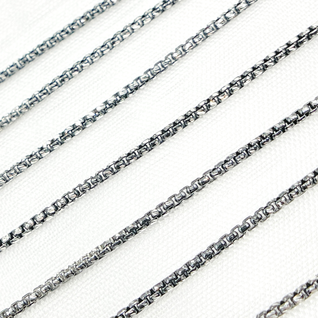 Black Rhodium & White 925 Sterling Silver Diamond Cut Box Chain. X9ND