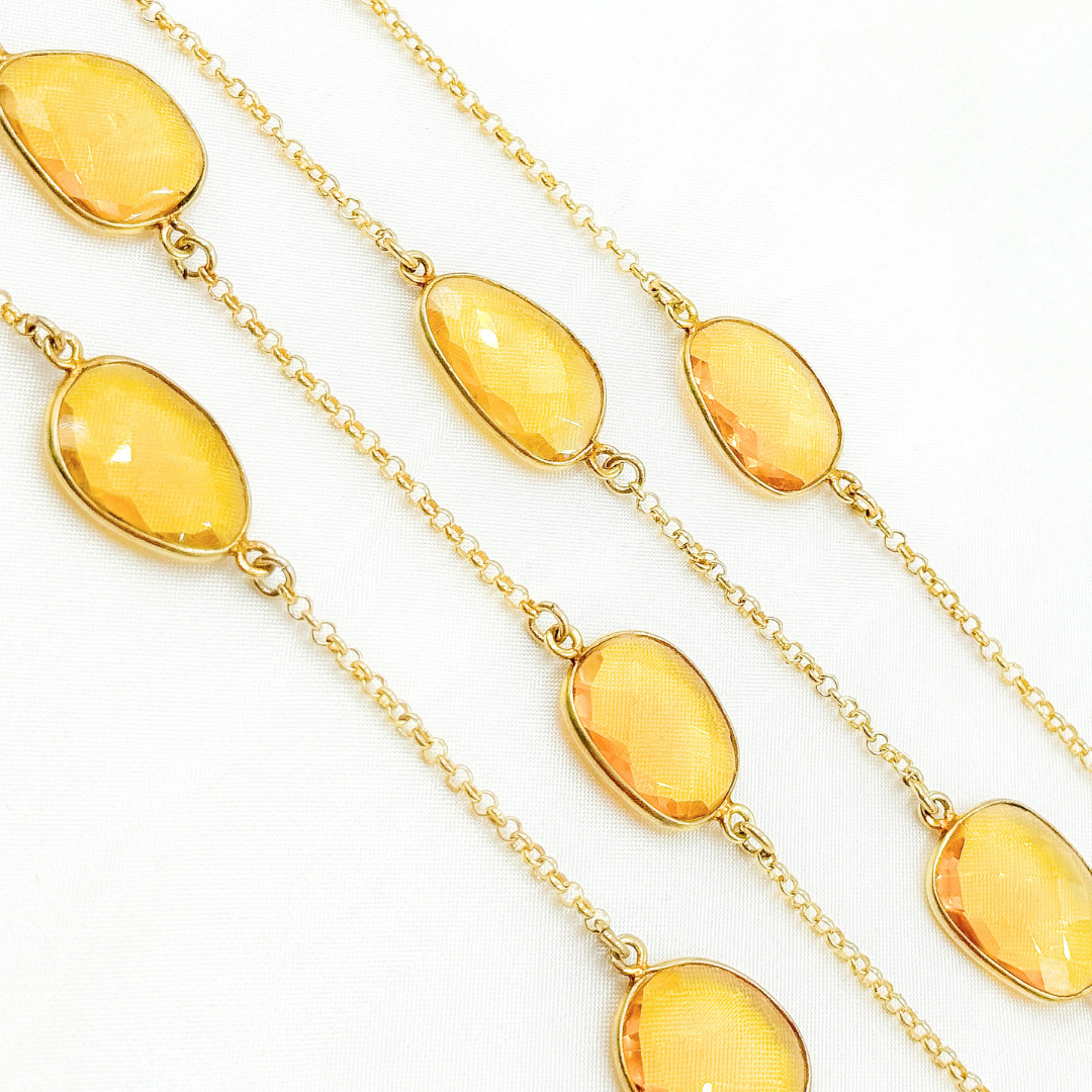 Hydro Quartz Citrine Organic Shape Bezel Gold Plated Connected Wire Chain.