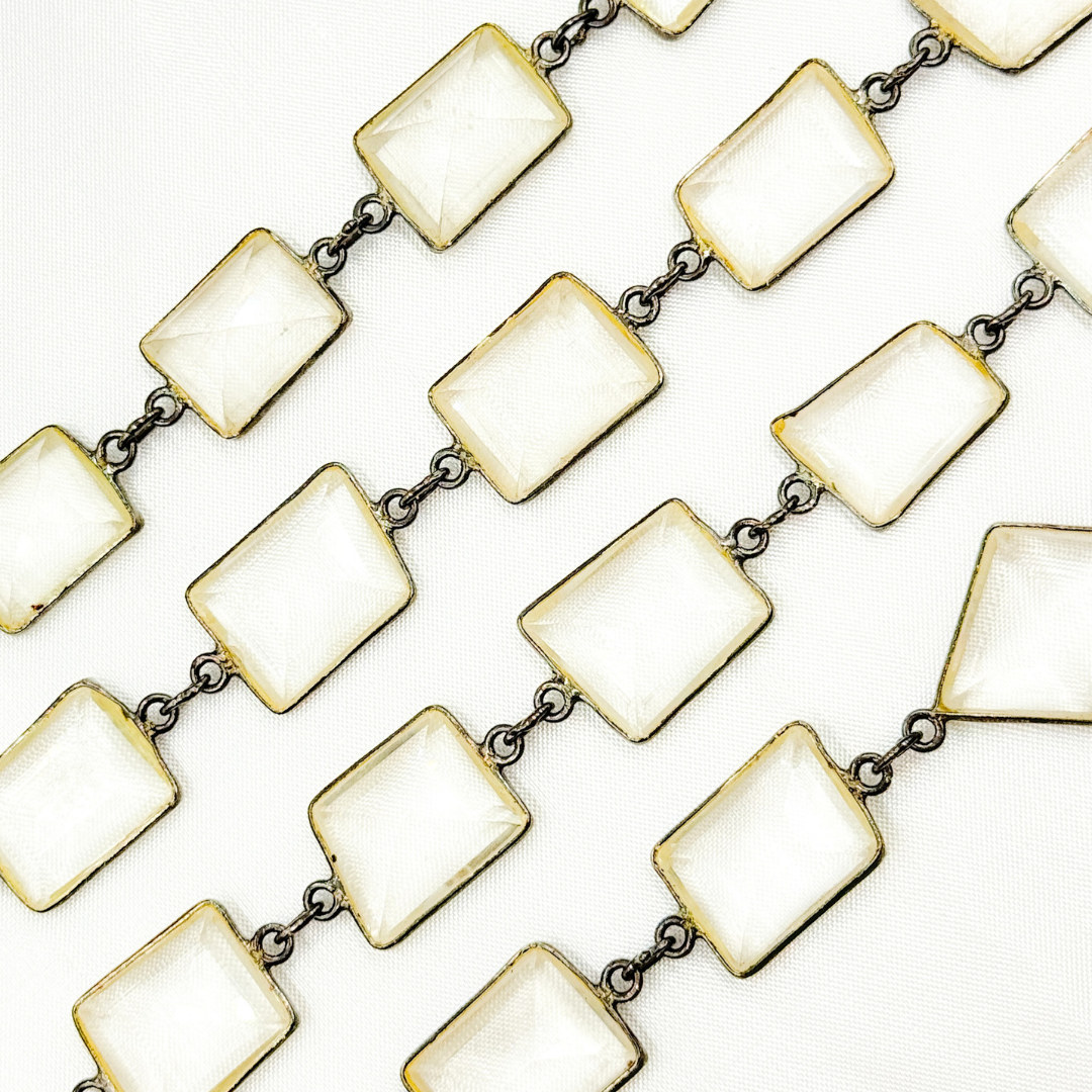 Crystal Rectangular Shape Bezel Oxidized Wire Chain. CR32