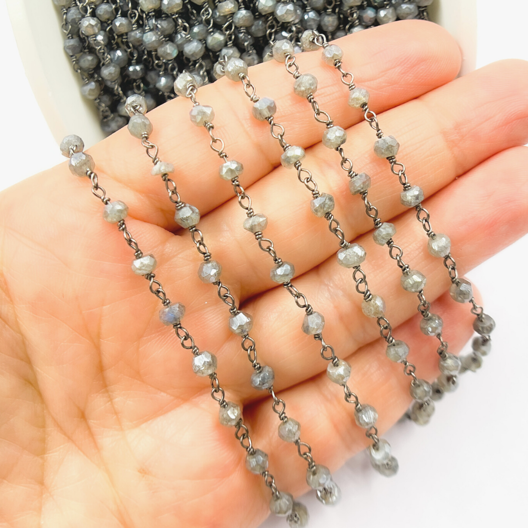 Coated Labradorite Oxidized 925 Sterling Silver Wire Chain
