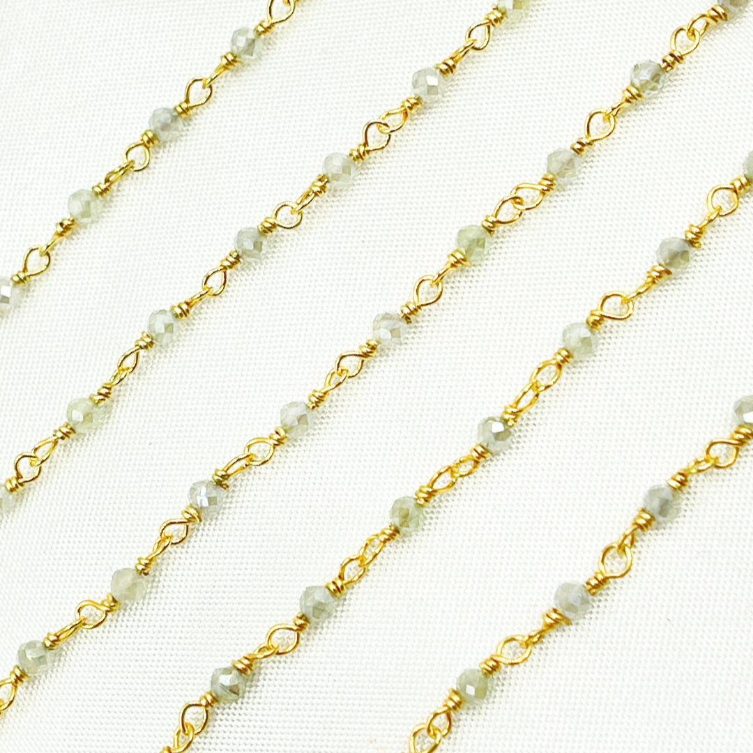 Coated Prehnite Gold Plated Wire Chain