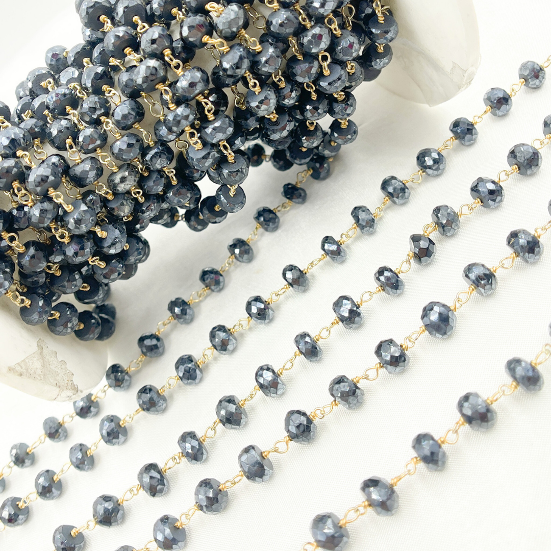 Coated Black Spinel Gold Plated Wire Chain.