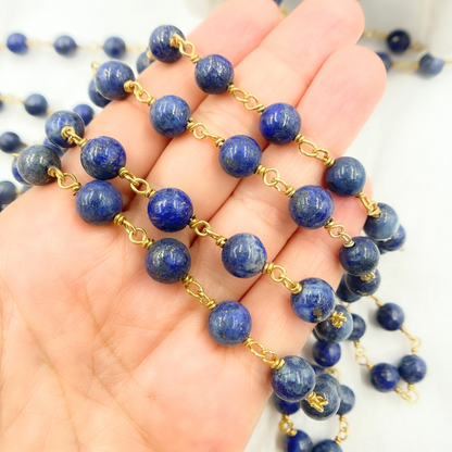 Lapis Lazuli Round Gold Plated Wire Chain