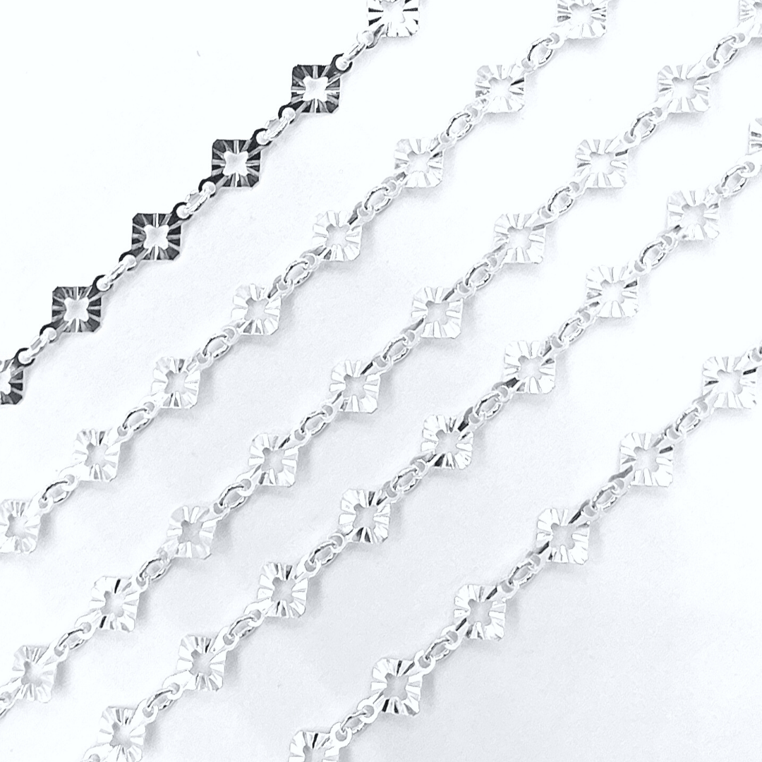 V18DCSS. Sterling Silver Hammered Diamond Shape Link Chain