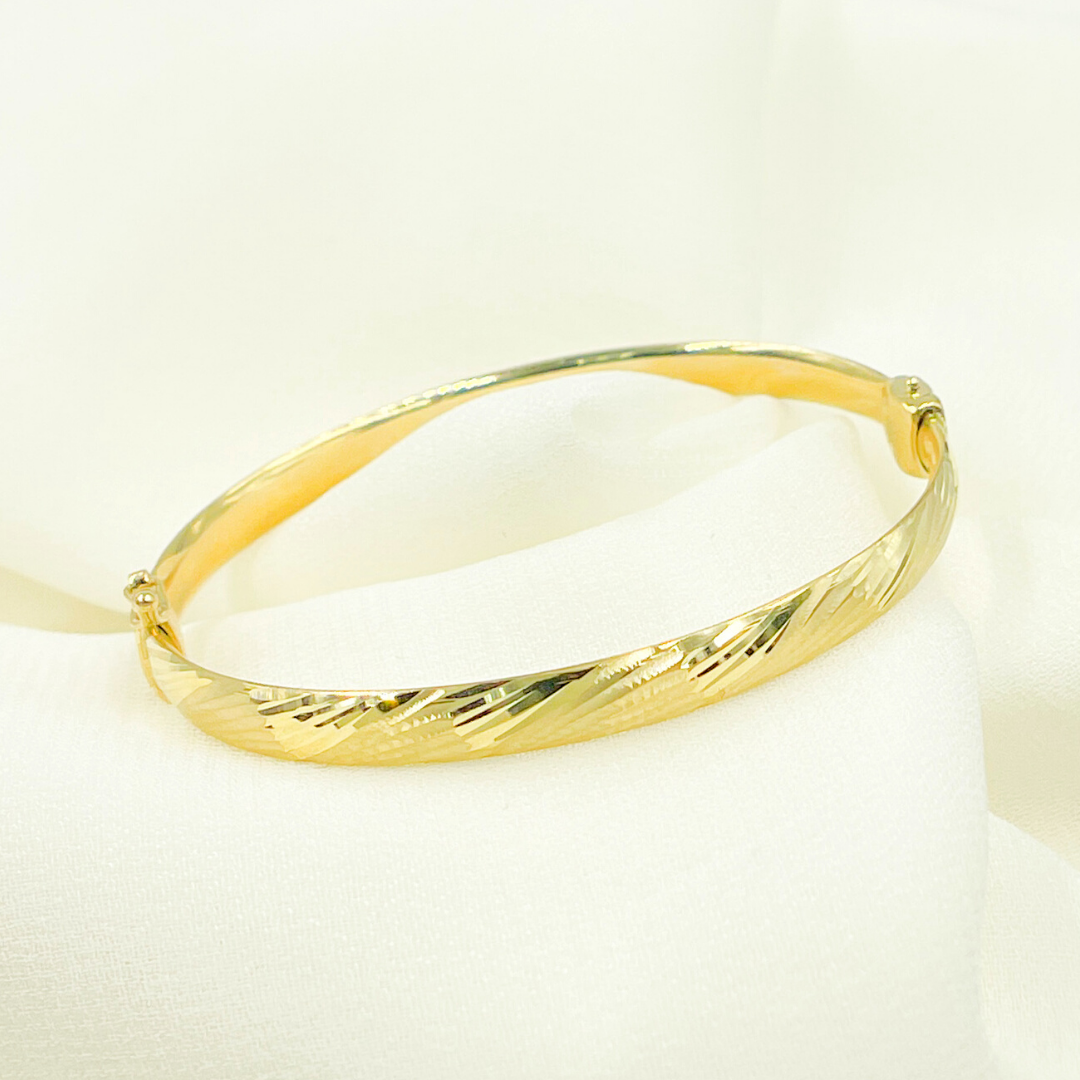 14K Solid Gold Matte Textured Bangle