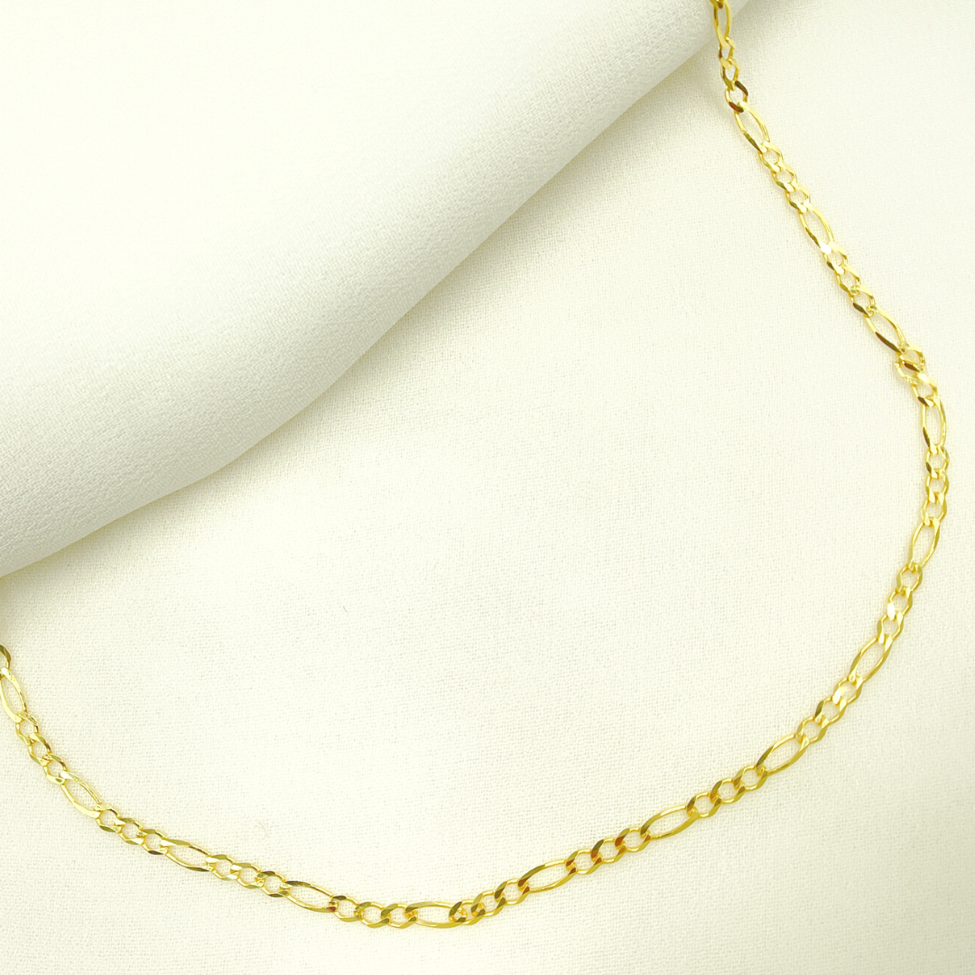 058GL3BPT2A8L001. 14K Solid Gold Flat Figaro Chain