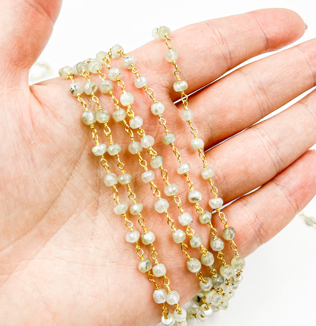 Gold Plated 925 Sterling Silver made with Coated Prehnite Wire Wrap Chain. CPR3