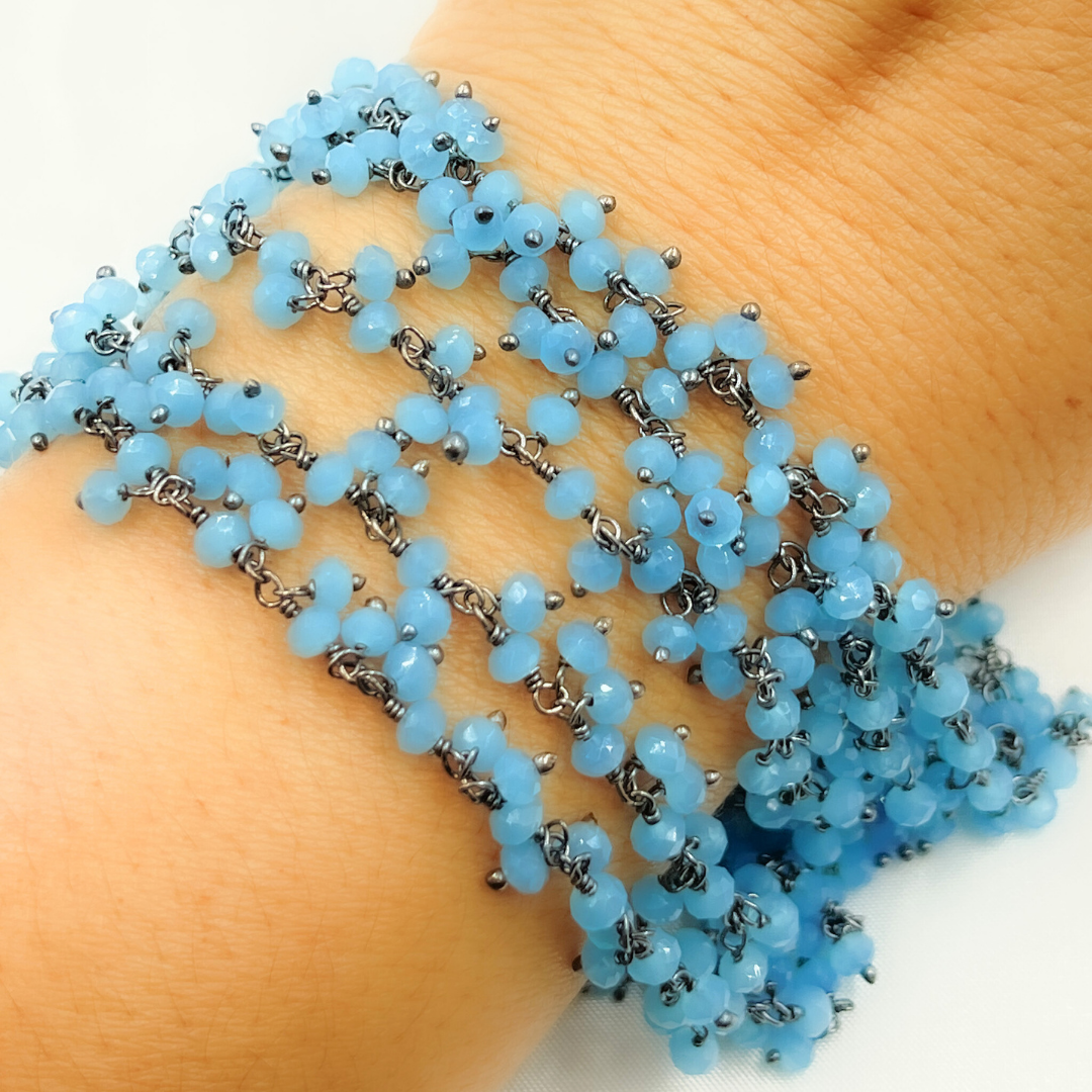 Blue Chalcedony Cluster Dangle 3.5mm Oxidized Wire Chain.