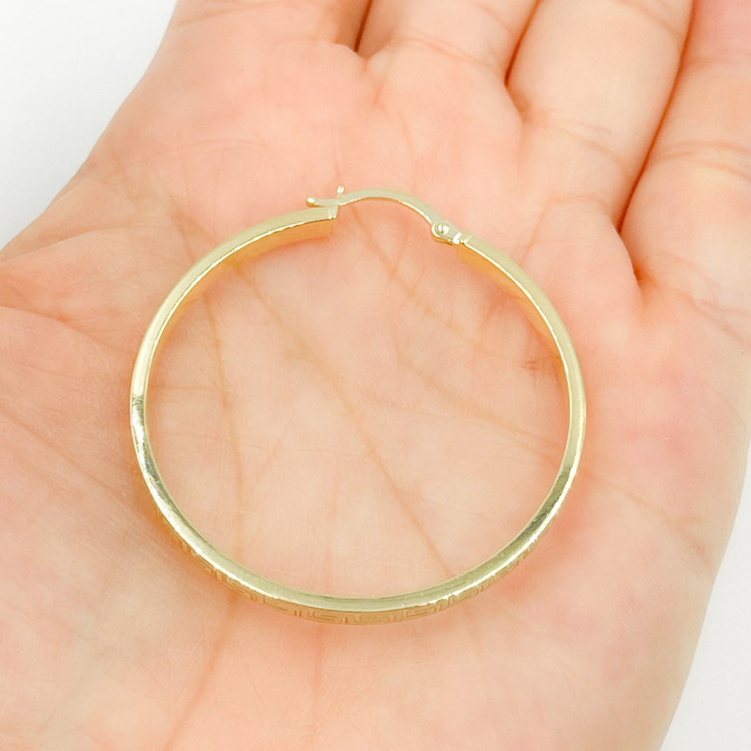 14K Solid Gold Flat Round Hoop Earrings with Texture.