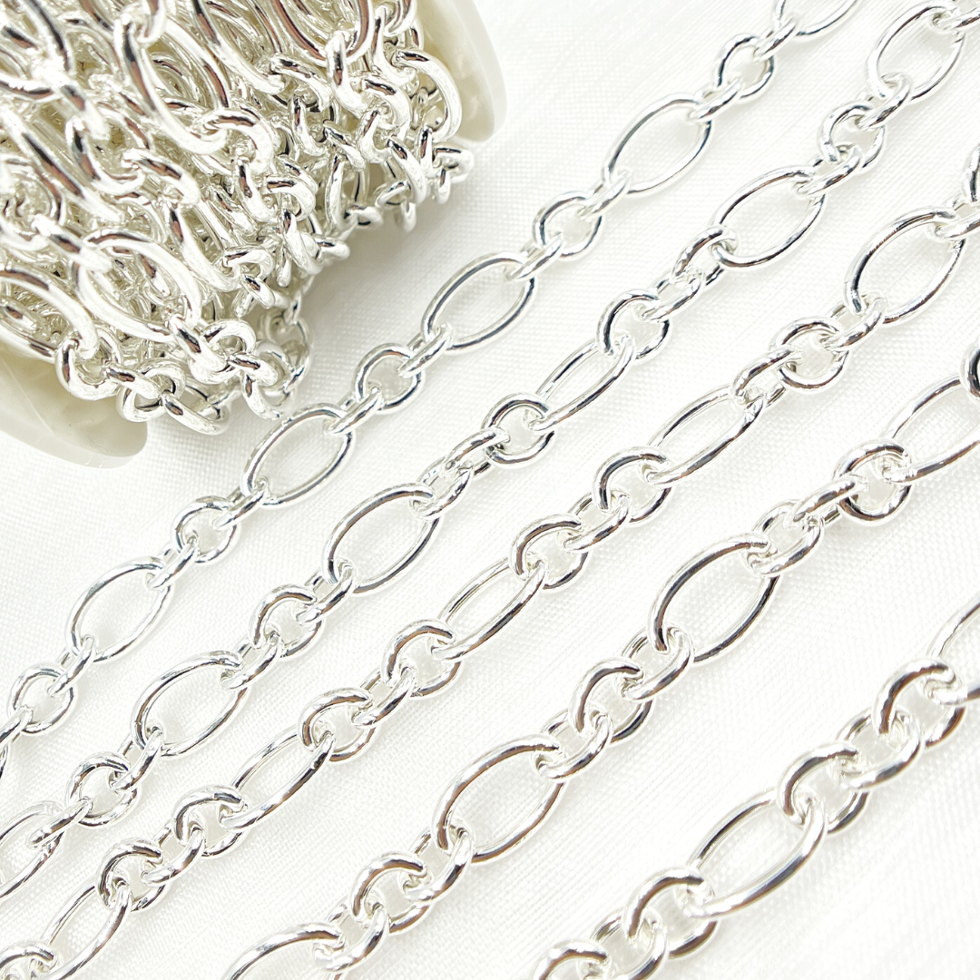 925 Sterling Silver Smooth Oval and Round Link Chain