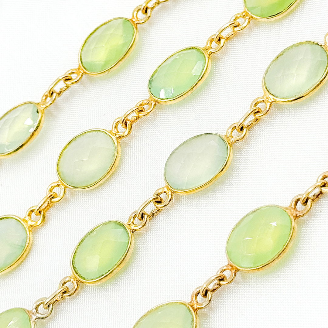 Prehnite Oval Shape Bezel Gold Plated 925 Sterling Silver Wire Chain. PR2