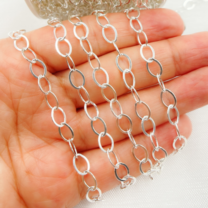 V189FSS. Sterling Silver Flat Oval Link Chain