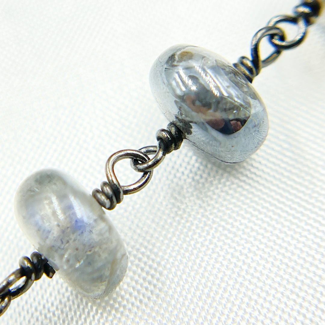 Coated Labradorite Rondel Smooth Oxidized Wire Chain